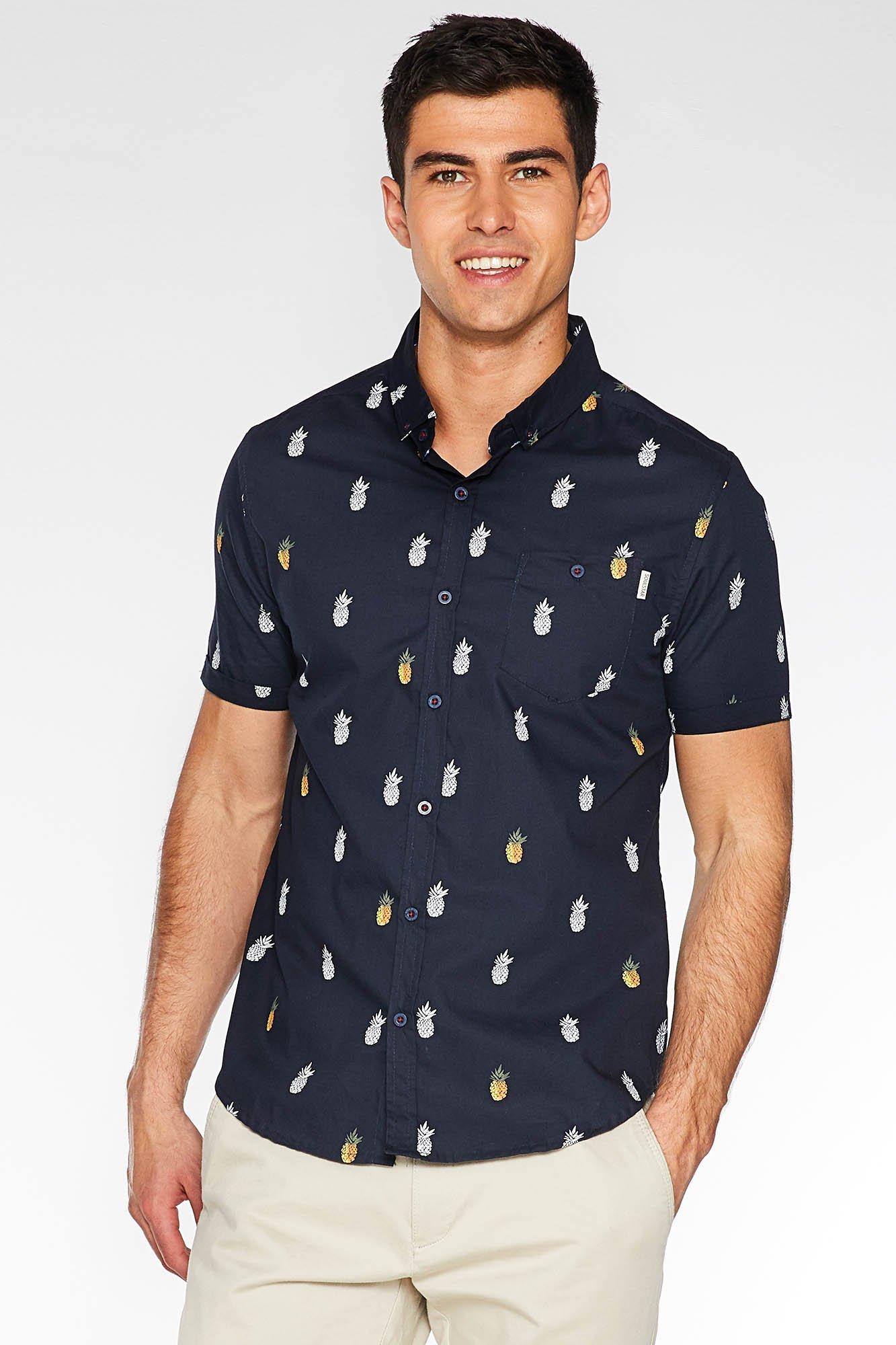 Navy Slim Fit Pineapple Print Shirt ...